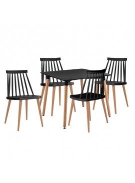 WOODWELL LAVIDA-ART Τραπεζαρία: Τραπέζι 80x80 Οξιά/MDF + 4 Καρέκλες Μέταλλο Βαφή Φυσικό PP Μαύρο  Table:80x80x73 Chair:43x48x77 ΕΜ139,2S1