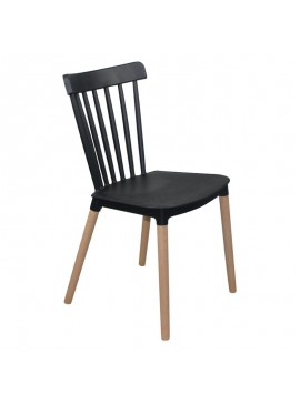 WOODWELL LINA Καρέκλα Τραπεζαρίας - Κουζίνας, PP Μαύρο, Πόδια Οξιά Φυσικό 44x51x84cm ΕΜ1391,2