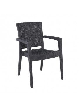 WOODWELL LORA-Pro Πολυθρόνα Στοιβαζόμενη, PP (Rattan Look) Απόχρωση Ανθρακί 58x61x87cm Ε303,30