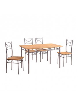 WOODWELL LORETO Set Τραπεζαρία Σαλονιού Κουζίνας: Τραπέζι + 4 Καρέκλες Μέταλλο Βαφή Silver, Φυσικό Table:120x70x74 Chair:40x40x90 ΕΜ9792
