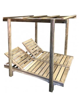 WOODWELL LUGANO DOUBLE Set Ξαπλώστρες Εμποτισμού Φυσικό Pine, με Σκελετό για Σκέπαστρο. 136/154x200x188cm Ε227