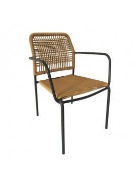 WOODWELL LUIGI Πολυθρόνα Βεράντας-Κήπου Μέταλλο Βαφή Ανθρακί, Rope Wicker Φυσικό, Στοιβαζόμενη 54x56x80cm Ε6723,1