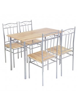 WOODWELL LUTON Set Τραπεζαρία Σαλονιού Κουζίνας: Τραπέζι + 4 Καρέκλες Μέταλλο Βαφή Silver, Sonoma Τρ.120x70x74 / Καρ.40x40x90 cm ΕΜ9787,1