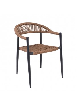 WOODWELL Ε6714,1MADY Πολυθρόνα Βεράντας-Κήπου ALU Ανθρακί, Rope Wicker Φυσικό, Στοιβαζόμενη 56x59x78cm Ε6714,1