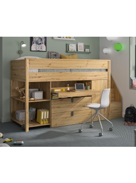 Insi  Mael πολυμορφικό υπερυψωμένο κρεβάτι all-in-one με σκάλα, γραφείο, βιβλιοθήκη & ντουλάπα 246x97x138εκ. Viking brown oak   0104.GM04 