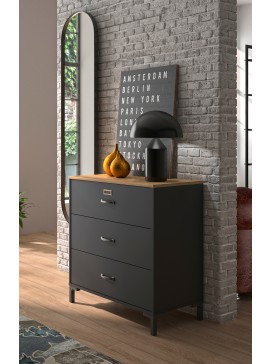 Insi  Manchester συρταριέρα με 3 συρτάρια 81x40x82εκ. Helvezia Oak / Black   0201.GM46 