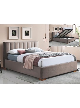ŁÓŻKO MARANI VELVET 160x200 KOLOR BEŻOWY/DĄB TAPICERKA BLUVEL 40 DIOMMI-80-3299