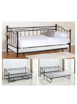 WOODWELL Ε8043,1MARIN Daybed Κρεβάτι (90x190) + Βοηθητικό Κρεβάτι (85x185) Μέταλλο Βαφή Μαύρο 198x97x93 + 185x85x36cm Ε8043,1