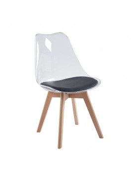 WOODWELL Woodwell Καρέκλα Ξύλο, PET Clear, PU Μαύρο, Μονταρισμένη Ταπετσαρία 49x57x82cm ΕΜ136,241