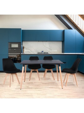WOODWELL MARTIN Set Τραπεζαρία: Τραπέζι + 4 Καρέκλες, MDF Μαύρο - Οξιά Φυσικό, Ύφασμα Μαύρο  Table:120x80x73 Chair:49x57x82 Ε7088,2S