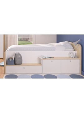 Insi Matis κρεβάτι μονό πολυμορφικό με αποθηκευτικούς χώρους 125x208x80εκ. ( για στρώμα 90x200εκ. ) Natural Chestnut / Λευκό  0101.GM30 