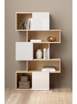 Insi Maze βιβλιοθήκη με 3 ντουλάπια 95,5x31,5x166εκ. Jackson Hickory / Λευκό γυαλιστερό  0161.TV39 