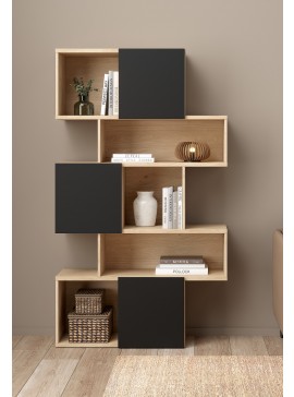 Insi Maze βιβλιοθήκη με 3 ντουλάπια 95,5x31,5x166εκ. Jackson Hickory / Μαύρο  0161.TV38 