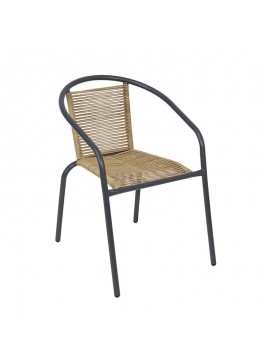 WOODWELL MIKA Πολυθρόνα Στοιβαζόμενη Κήπου, Μέταλλο Βαφή Ανθρακί, PE Rattan Φυσικό 54x69x73cm Ε2390,1