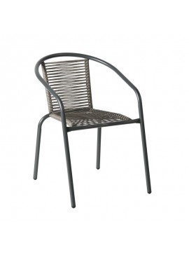 WOODWELL MIKA Πολυθρόνα Στοιβαζόμενη Κήπου, Μέταλλο Βαφή Ανθρακί, PE Rattan Γκρι 54x69x73cm Ε2390,2