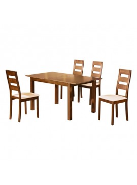 WOODWELL MILLER Set Τραπεζαρία Κουζίνας Ξύλινη: Επεκτεινόμενο Τραπέζι+ 4 Καρέκλες Honey Oak-PVC Εκρού Table120+30x80x74Chair45x52x97 Ε781,1S