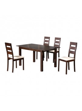 WOODWELL MILLER Set Τραπεζαρία Κουζίνας Ξύλινη Επεκτεινόμενο Τραπέζι + 4 Καρέκλες Σκ.Καρυδί-PVC Εκρού Table120+30x80x74Chair45x52x97 Ε781,S