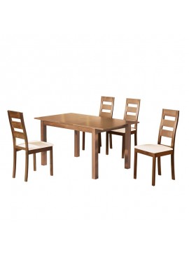 WOODWELL MILLER Set Τραπεζαρία Κουζίνας Ξύλινη: Επεκτεινόμενο Τραπέζι+ 4 Καρέκλ.Aroma Beech-PVC Εκρού Table120+30x80x74Chair45x52x97 Ε781,1S