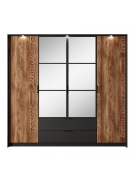 Ντουλάπα Milton κάστανο+ ανθρακί με καθρέπτες 223x210x59cm