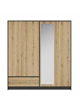 Insi  Mimizan Ντουλάπα με 4 πόρτες , 1 συρτάρι και καθρέφτη 197x60x213εκ. Helvezia Oak/Black   0181.GM88 