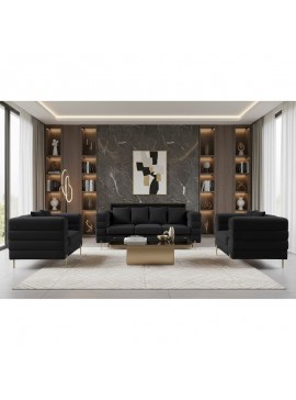 WOODWELL MORRIS Set Σαλόνι - Καθιστικό 3θέσιος + 2θέσιος + Πολυθρόνα Ύφασμα Teddy Μαύρο  Set: 3Seater+2Seater+1Seater Ε9600,2