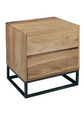 WOODWELL ΕΑ7016NEPAL Κομοδίνο Μέταλλο Βαφή Μαύρο, Ξύλο Ακακία Φυσικό 50x40x55cm ΕΑ7016