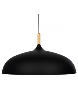 01259 GloboStar®  VALLETE 01259 Μοντέρνο Κρεμαστό Φωτιστικό Καμπάνα Μονόφωτο 1 x E27 IP20 Μαύρο Μέταλλο με Μπεζ Ξύλο - Μ60 x Π60 x Υ35cm