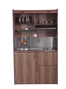 Πολυκουζινάκι 125cm χρώμα καρυδιά για ενοικιαζόμενα δωμάτια, γραφεία & φοιτητικά studio mini kitchen SILVER | ΚΣ125-ΚΑΡΥΔΙΑ