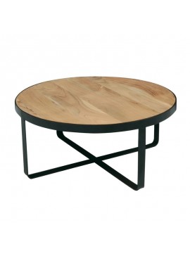 WOODWELL ΕΑ7010,WOVEN-W Τραπεζάκι Σαλονιού Καθιστικού, Μέταλλο Βαφή Μαύρο, Ξύλο Ακακία Φυσικό Φ80xH.35cm ΕΑ7010,W