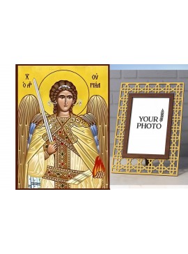 Σετ των 2 Εικόνα Ορθοδοξίας Πολυτελείας  με  σχεδιο Σταυρούς μαζι με  Βάση σε  8 χρώματα με περίγραμμα χρυσό σε ξύλο Plywood (Πλακάζ)   με  βάση Εικόνα Αρχάγγελος Ουριήλ Χειροποίητη Ελληνορθόδοξη , Κρεμαστή πλάκα βυζαντινής τέχνης, χριστιανική τέχνη Διάστ