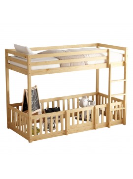 ΠΑΙΔΙΚΗ ΚΟΥΚΕΤΑ τ.MONTESSORI ΜΕ ΠΑΡΚΑΚΙ PLAYKID HM703.01 ΞΥΛΟ ΠΕΥΚΟΥ ΦΥΣΙΚΟ ΓΙΑ 190x90εκ