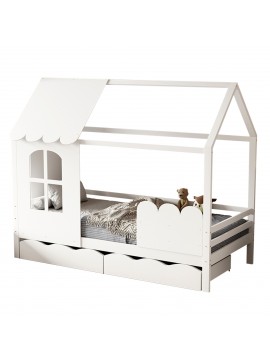 ΠΑΙΔΙΚΟ ΚΡΕΒΑΤΙ τ.MONTESSORI ΜΕ ΣΥΡΤΑΡΙΑ DOMER HM710.03 ΞΥΛΟ ΠΕΥΚΟΥ ΛΕΥΚΟ-ΣΤΡΩΜΑ 90x190εκ