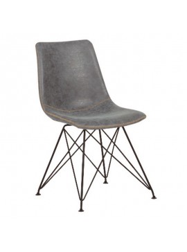 WOODWELL PANTON Καρέκλα Μέταλλο Βαφή Μαύρη, PU Vintage Grey 43x57x81cm ΕΜ777,1