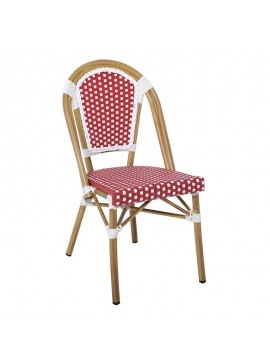 WOODWELL Ε291,2PARIS Καρέκλα Bistro Αλουμίνιο Φυσικό, Wicker Άσπρο - Κόκκινο, Στοιβαζόμενη 46x54x88cm Ε291,2