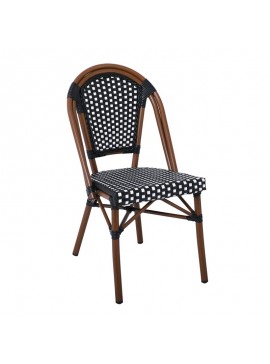 WOODWELL Ε291,1PARIS Καρέκλα Bistro Αλουμίνιο Καρυδί, Wicker Μαύρο - Άσπρο, Στοιβαζόμενη 46x54x88cm Ε291,1