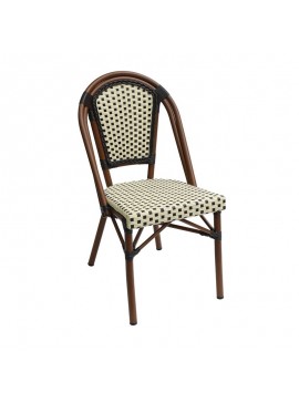 WOODWELL Ε291,6PARIS Καρέκλα Bistro Αλουμίνιο Καρυδί, Wicker Μπεζ - Καφέ, Στοιβαζόμενη 46x54x88cm Ε291,6