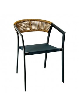 WOODWELL Ε6717,1PARMA Πολυθρόνα Βεράντας-Κήπου ALU Ανθρακί Rope Wicker Φυσικό Textilene Ανθρακί Στοιβαζόμενη 55x58x78cm Ε6717,1