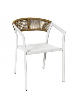 WOODWELL Ε6717,2PARMA Πολυθρόνα Βεράντας-Κήπου ALU Άσπρο, Rope Wicker Φυσικό, Textilene Άσπρο, Στοιβαζόμενη 55x58x78cm Ε6717,2