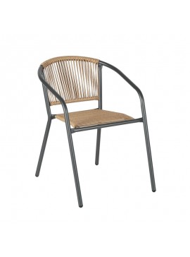 WOODWELL PATTY Πολυθρόνα Στοιβαζόμενη Κήπου, Μέταλλο Βαφή Ανθρακί, PE Rattan Φυσικό 54x69x73cm Ε2391,1