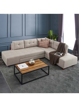 Γωνιακός καναπές - κρεβάτι Manama Megapap δεξιά γωνία υφασμάτινος χρώμα κρεμ 280x206x85εκ. 0216785