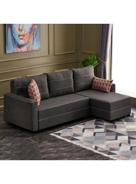 Γωνιακός καναπές - κρεβάτι Ece Megapap δεξιά γωνία υφασμάτινος με αποθηκευτικό χώρο χρώμα ανθρακί 242x150x88εκ. 0216794