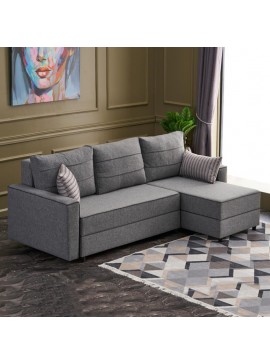 Γωνιακός καναπές - κρεβάτι Ece Megapap δεξιά γωνία υφασμάτινος με αποθηκευτικό χώρο χρώμα γκρι 242x150x88εκ. 0213594