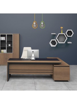 WOODWELL PROLINE Γραφείο Αριστερή Γωνία Απόχρωση Καρυδί Δρυς - Μαύρο  200x85/180x40 H.75/63cm ΕΟ811,L