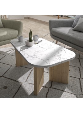 Insi Quartz τραπεζάκι σαλονιού 105x58x39εκ. Natural chestnut / Marble  0121.GM93 