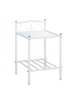 WOODWELL RADO Kομοδίνο Μέταλλο Βαφή Άσπρο, Γυαλί 5mm 40x40x64cm Ε8013,2