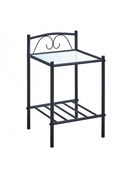 WOODWELL RADO Κομοδίνο Μέταλλο Βαφή Μαύρο, Γυαλί 5mm 40x40x64cm Ε8013,1