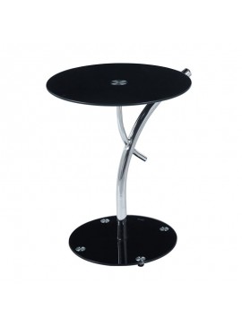 WOODWELL RAVEL Τραπεζάκι Βοηθητικό Χρώμιο - Γυαλί Μαύρο Tempered Φ50cm H.58cm ΕΜ939,Β