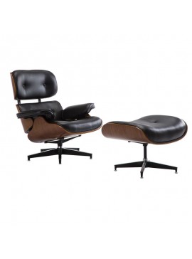 WOODWELL Ε977,2RELAX Πολυθρόνα με Σκαμπό, Σαλονιού - Καθιστικού, PU Μαύρο 87x90x80cm (Σκαμπώ 63x50x40)cm Ε977,2