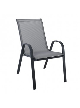 WOODWELL RIO Πολυθρόνα Στοιβαζόμενη Κήπου, Μέταλλο Βαφή Ανθρακί, Textilene Γκρι (4,20kg) 55x74x91cm Ε270,50