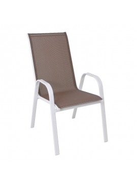 WOODWELL RIO Πολυθρόνα Στοιβαζόμενη Κήπου, Μέταλλο Βαφή Άσπρο, Textilene Cappuccino (4,20kg) 55x74x91cm Ε270,21